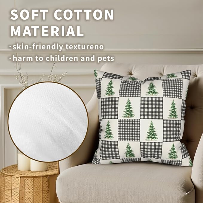 Winter Throw Pillow Covers - Buffalo Plaid Pillow Cover 22x22 Christmas Xmas Cushion Cases for Indoor Couch Sofa Porch