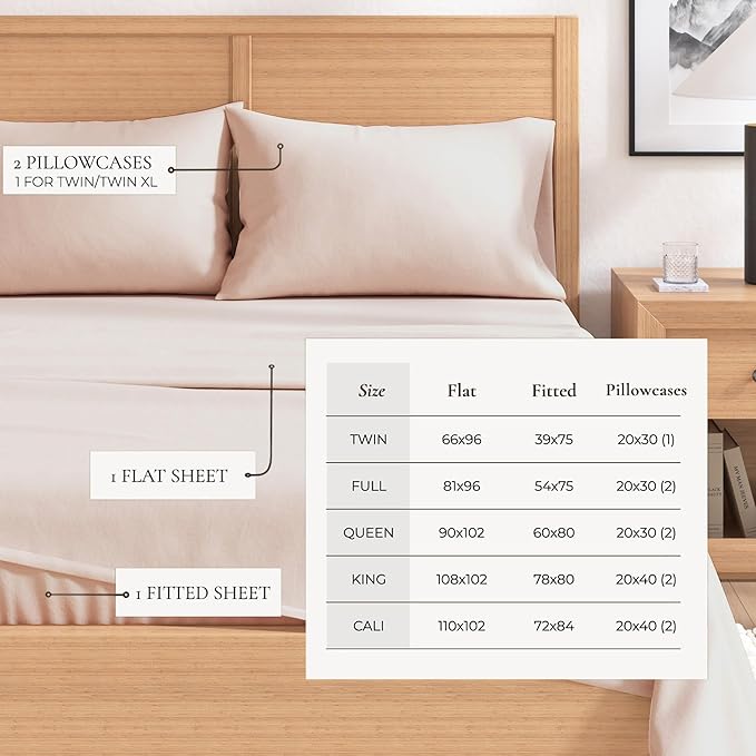 Great Bay Home Flannel Sheet Set California King Size - 100% Turkish Cotton, Double-Brushed, Winter Bed Sheets - Ultra-Soft, Cozy, 4-Piece Bedding Set (Blush Pink)