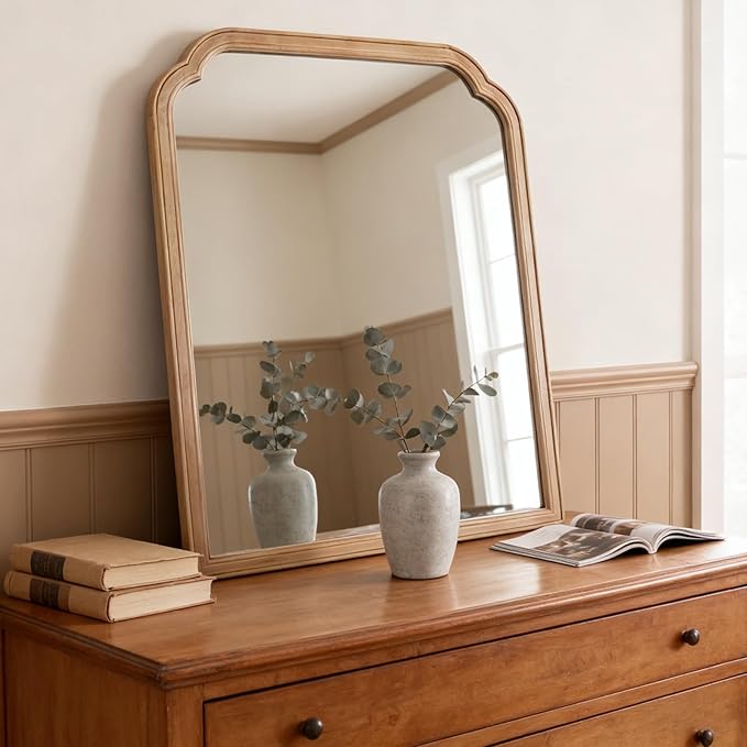 HOMECOOKIN Wood Bathroom Mirrors for Wall Mounted, 30" x 40" Rustic Wood Frame Wall Mirrors Decorative for Living Room or Bedroom Vanity Mirror (NR) B