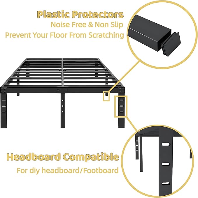 ALDRICH 18 Inch Metal Full Size Bed Frame - Black Basic Steel Slats Platform, Easy Assembly Heavy Duty Noise Free Bedframes, No Box Spring Needed