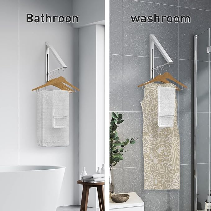 Wall Mounted Drying Rack Clothes Hanger Folding Wall Coat Racks Aluminum Home Storage Organiser Space Savers