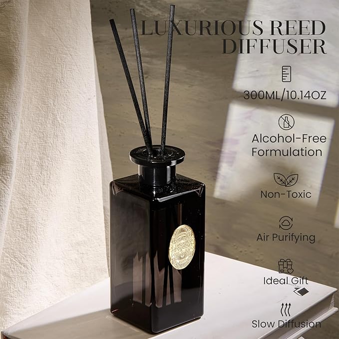 M&SENSE 10.14 oz Large Reed Diffuser Set | Oud Wood Scent Oil Diffuser with Sticks | Hotel Collection Non-Toxic Essential Oil |for Bedroom Bathroom Living Room