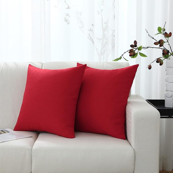 Jeneoo Decorative Christmas Red Throw Pillow Covers Rustic Farmhouse Square Linen Burlap Soft Comfy Solid Cushion Couch Cases for Sofa Living Room (Set of 2, 20 x 20 Inches)