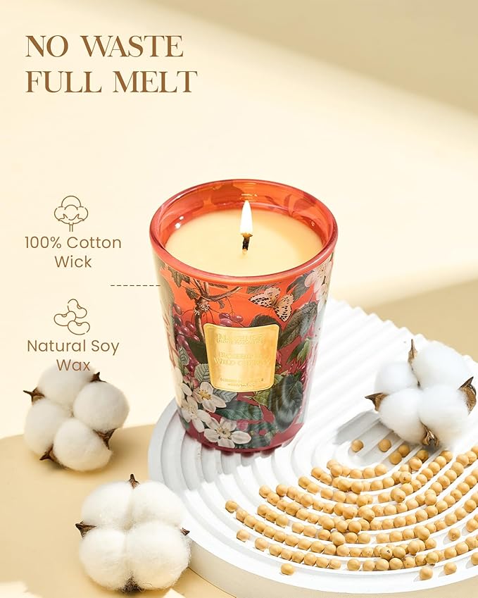 M&SENSE Wild Cherry Scented Candle, Natural Soy Wax Candles 14.1oz 60H Slow Burning Non Toxic, Fall Winter Stress Relief Romantic Thanksgiving Christmas Gifts for Women Home Decor
