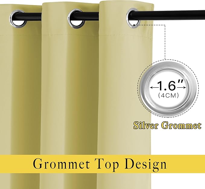 NICETOWN Paler Yellow Room Darkening Short Curtains for Bathroom - Triple Weave Grommet Thermal Insulated Window Treatment Light Blocking Drapes for Cafe/Home Office/Bedroom, W46 x L54, Set of 2