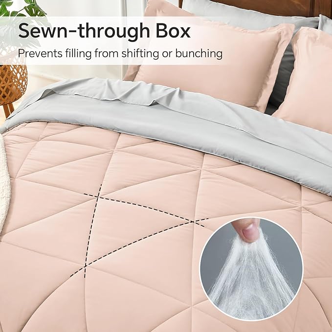 BEDELITE Twin Comforter Set 5 Pieces Bed in A Bag - Soft Microfiber Reversible Dusty Pink Bed Set with Comforters, Sheets, Pillowcase & Sham, Cozy Luxury Bedding Sets for All Season