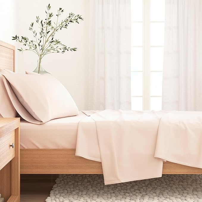 Great Bay Home Flannel Sheet Set California King Size - 100% Turkish Cotton, Double-Brushed, Winter Bed Sheets - Ultra-Soft, Cozy, 4-Piece Bedding Set (Blush Pink)