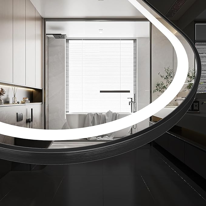 30x40 inch Black Tempered Glass LED Arched Mirror for Bathroom Vanity Mirror or Wall Decor Arch Mirror Brushed Metal Frame Wall Mounted Mirror for Bathroom