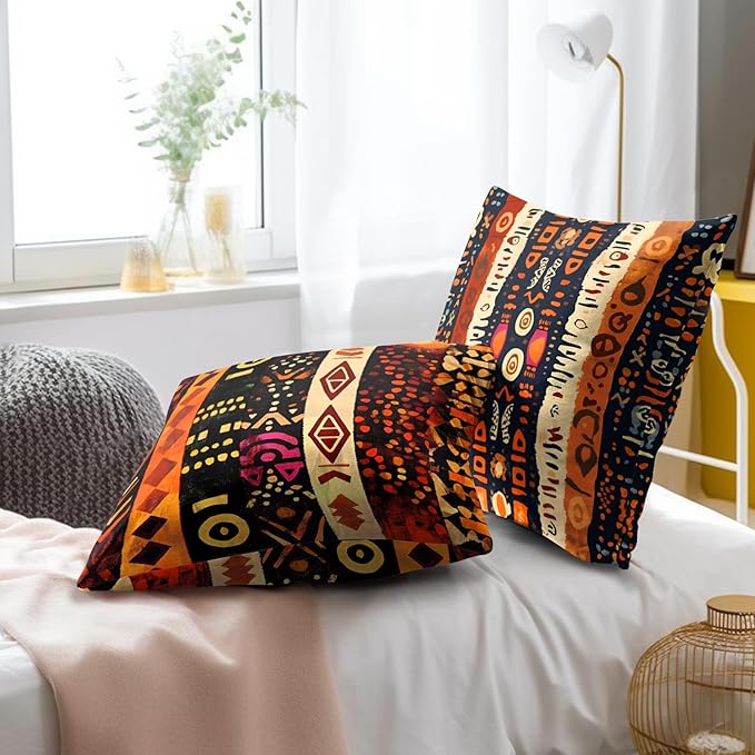 Black White Tribal Pillow Cover - Ethnic Throw Pillow Covers Set of 2 Boho Cushion Pillow Cases 18x18 for Home Couch Sofa