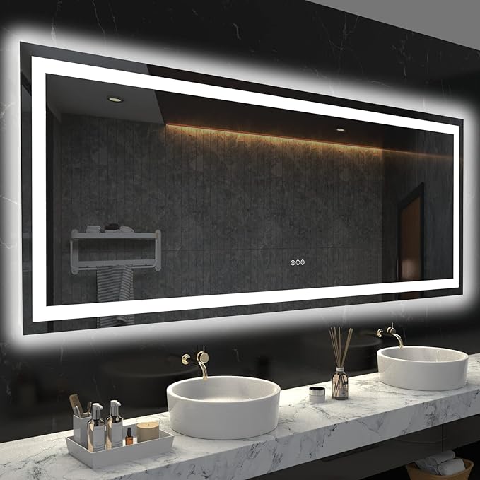 LOAAO 72X36 LED Bathroom Mirror with Lights, Anti-Fog, Dimmable, Backlit + Front Lit, Lighted Bathroom Vanity Mirror for Wall, Memory Function, Tempered Glass, ETL Listed