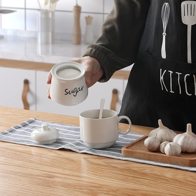 ONTUBE Ceramic Sugar Bowl with Lid and Spoon 12oz (White)