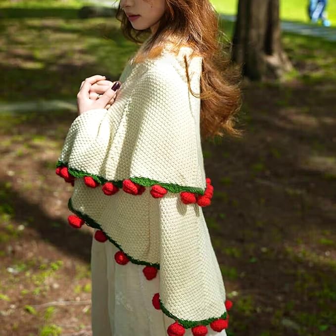 51" Handmade Crochet Rose Flower Bouquet Blanket, Soft Chunky Knit Throw Blanket for Sofa Couch Bed, Christmas Birthday Gifts for Her Wife Girlfriend Mom Grandma, Women Decorative Giftable Blankets