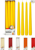 BOLSIUS Yellow Taper Candles - 4 Pack Unscented 10 Inch Dinner Candle Set - 8 Hours Burn Time - Premium European Quality - Smokeless and Dripless Household Wedding, Party, and Home Decor Candlesticks