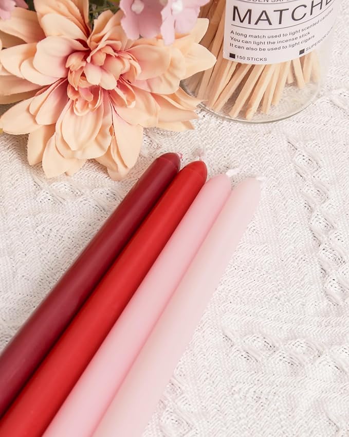 Viyffo Taper Candles 12 Inch 4 Pack Red, 9 Hour Burn Unscented Dripless & Smokeless Decorative Candles for Dinner, Wedding & Home Decor