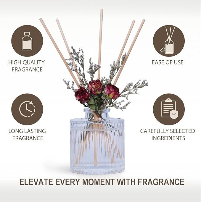 UCC Reed Diffuser Set, 3.38 oz Garden in The Rain Premium Scented Diffuser with Flower Sticks Home Fragrance Reed Diffuser for Bathroom Shelf Decor