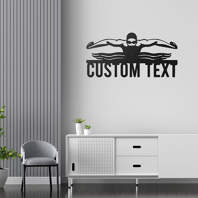 Custom Swimmer Metal Wall Art with LED, Personalized Swimming Pool Welcome Sign, Swim Team Name Sign, Pool Welcome Sign Decor