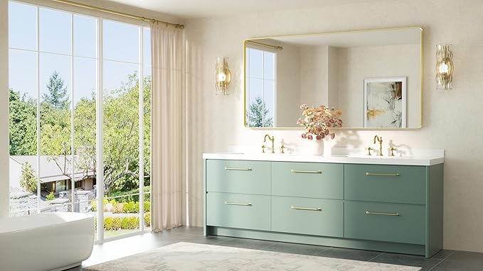 TETOTE 72 x 36 Inch Gold Framed Mirror Vanity Mirrors for Wall Decor Brushed Gold Bathroom Mirrors, Tempered Glass, Modern Farmhouse Wall Mounted Mirror for Decorative(Horizontal/Vertical)