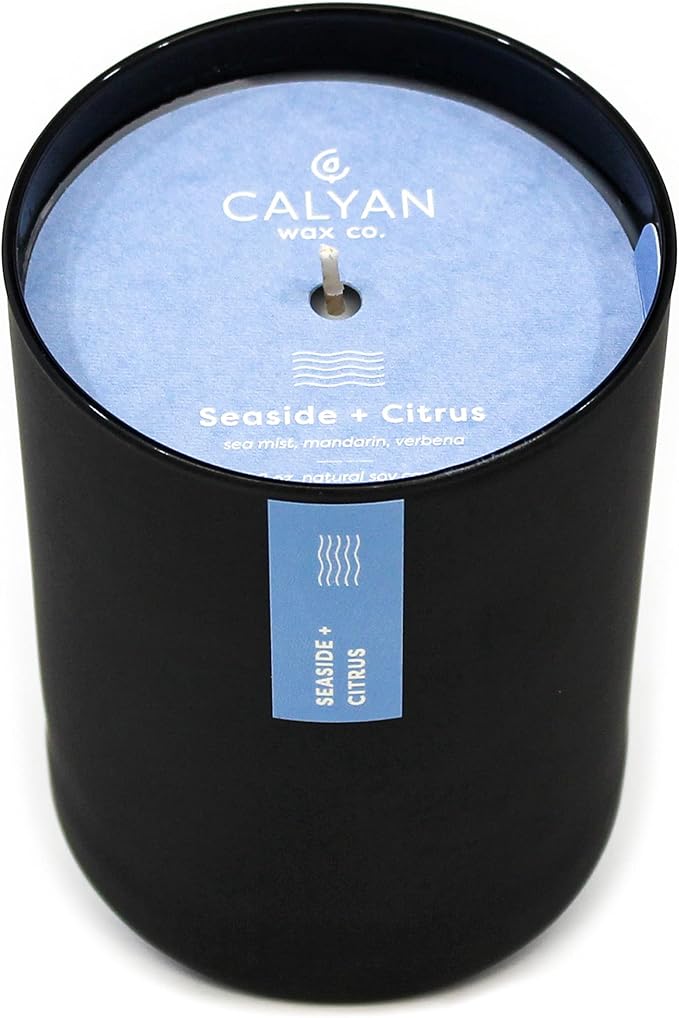 Calyan Wax Co. Soy Wax Candle, Seaside + Citrus Scented Candle, 75 Hour Burn Time, Aromatherapy Soy Candles, Non Toxic & Vegan Soy Wax, Black Tumbler Scented Candles, 13oz