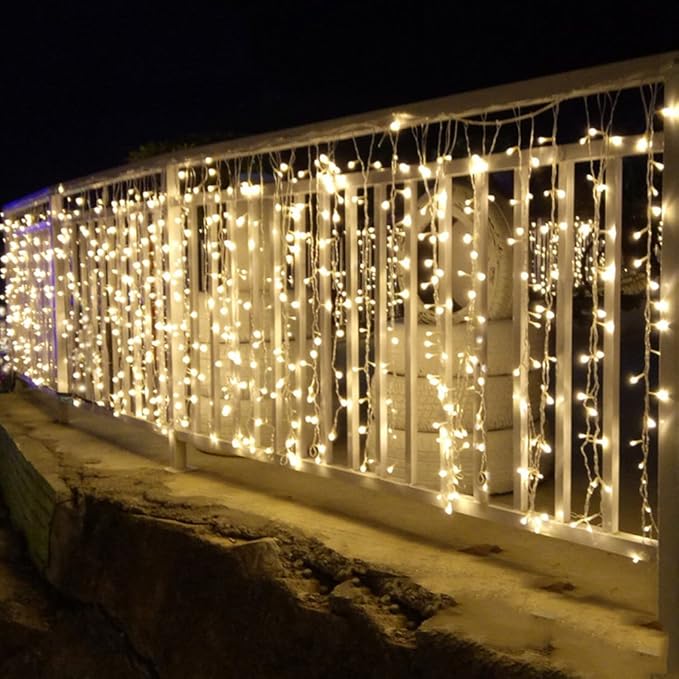 Twinkle Star 600 LED Window Curtain String Light for Wedding Party Home Garden Bedroom Outdoor Indoor Wall, Warm White