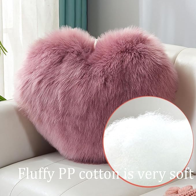 Fluffy heart-shaped pillow, sofa bed decoration, pillow decoration, room pillow (Camel color, 13.77inch X 17.71inch)