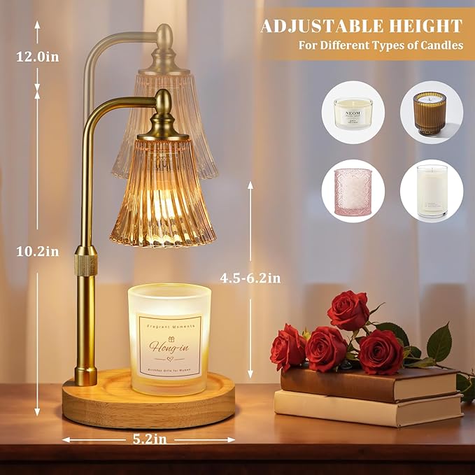 Amber Candle Warmer Lamp with Timer Dimmable,Birthday Gifts for Women Mom,Adjustable Height Wax Melt Warmer for Jar Candles,House Warming Gifts New Home,Ideal for Office,Dorm,Bedroom Home Decor