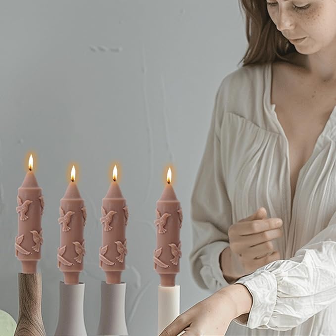 Olive Taper Candle Short CandleSticks Dripless Mini Tapered Candles for Christmas Home Decor 6 inch Set of 4,Olive,Butterfly