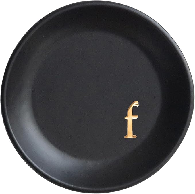COLLECTIVE HOME - Ceramic Jewelry Tray, Decorative Trinket Dish for Rings Earrings Necklaces Bracelet Watch Keys, Birthday Mother's Day Christmas Gift for Women, 4.75", Black Surface (f)
