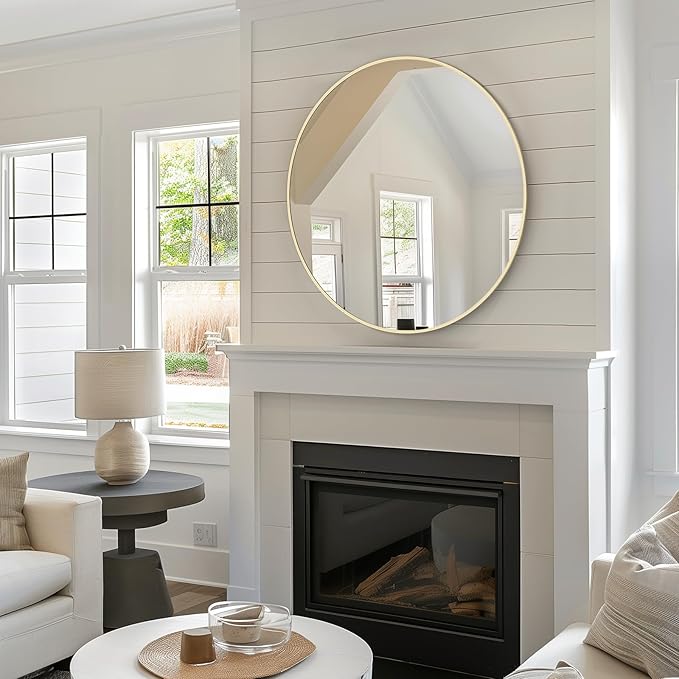 HOMECOOKIN Round Wall Mirror 28" Gold Circle Mirror for Bathroom with Metal Framed, Round Gold Mirror for Wall Decor, Vanity, Entryway Living Room