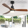 Sofucor 52 Inch Smart Ceiling Fans with Lights and Alexa/Google Assistant/APP/Remote Control-Modern Solid Wood Outdoor Walnut 3 Blades Ceiling Fan for Bedroom Living Room Farmhouse Patio, Brown Black