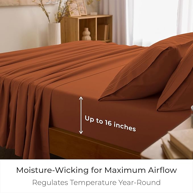 Mellanni California King Sheets Set - 4 PC Iconic Collection Bedding - Hotel Luxury, Extra Soft, Cooling Bed Sheets - Wrinkle, Fade, Stain Resistant (Cal King, Terracotta)