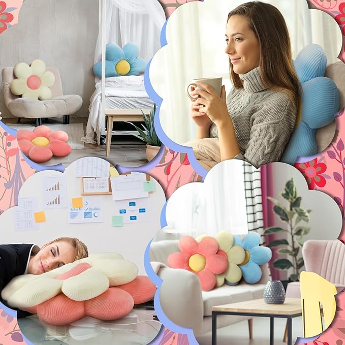 Sratte 3 Pcs Flower Pillows Flower Shaped Throw Pillow Cute Daisy Pillow Seating Cushions for Adults Home Bedroom Sofa Chair Couch Decor(Multicolored,16")
