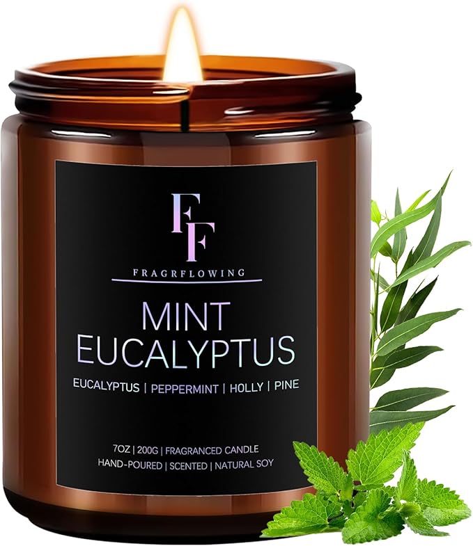 Mint Eucalyptus Candle, Scented Candle for Home Soy Wax Candle, Aromatherapy Candle Gift for Women Men, 50H Burns Long-Lasting, 7oz