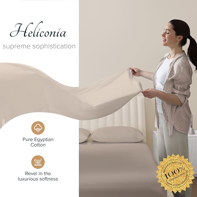 Carressa Linen 100% Egyptian Cotton Sheets California King Size - 1500 Thread Count 4 PC Cal King Sheet Egyptian Cotton, Cooling Sateen Sheets, High Thread Count Sheet California King - Taupe