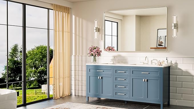 TETOTE Brushed Nickel Mirror 48 x 30 Brushed Nickel Metal Framed Bathroom Mirror, Tempered Glass, Modern Farmhouse Wall Mounted Mirror for Decorative(Horizontal/Vertical)