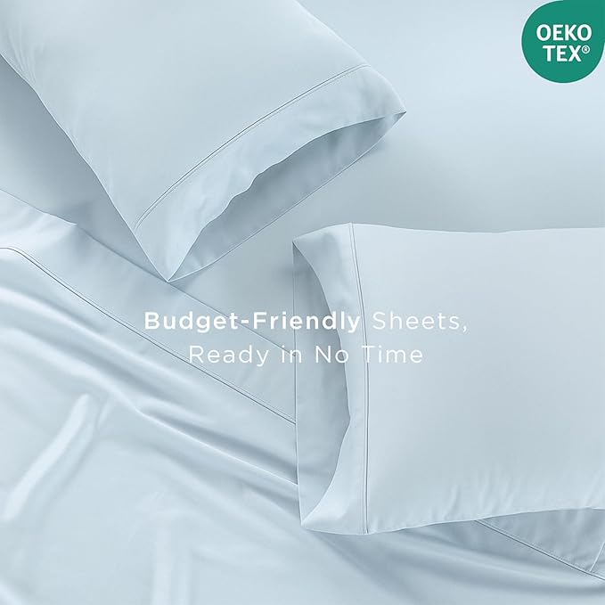 Threadmill Cotton Twin XL Sheet Set | 100% Cotton Sheets for Twin XL Size Bed | Solid Sateen Twin XL Bed Sheets Set with 16” Deep Pocket | Soft Breathable 3-Piece Cooling Sheets | Light Blue