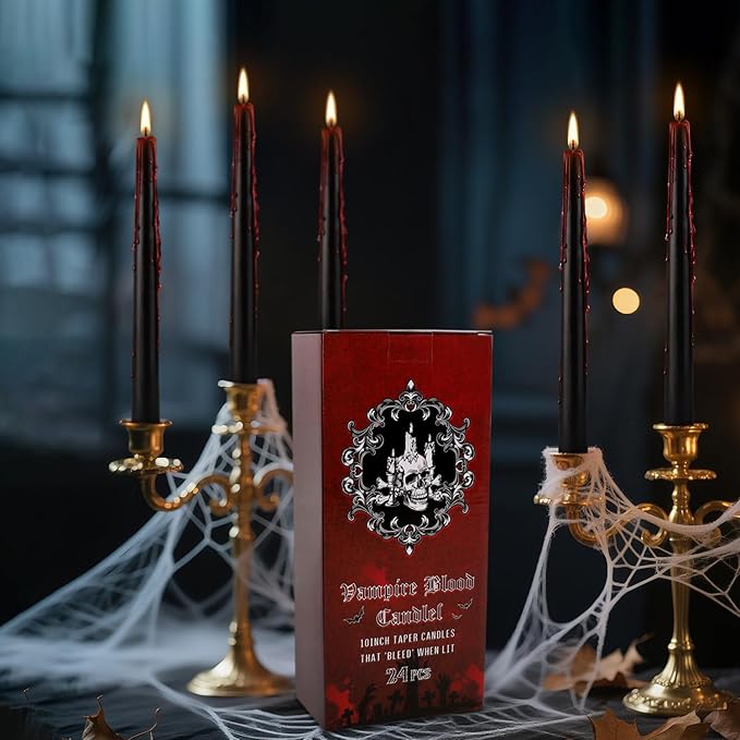 24 Pcs 10 Inch Vampire Blood Taper Candles Vampire Blood Candle, Ritual Spell Unscented Candle Halloween Spooky Decor for Haunted House, Gothic Theme Party.
