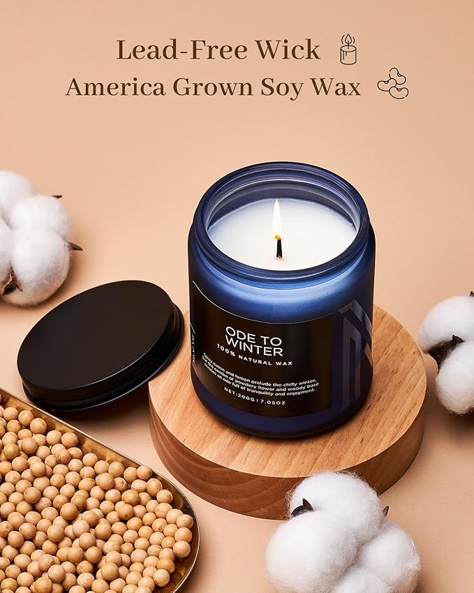 M&SENSE Ode to Winter - Lavender & Sandalwood Scented Candle for Relaxing Natural Soy Wax Non Toxic Cotton Wick Winter Scent, 7.05oz Up to 50 Hours Burn Time Gifts for Home
