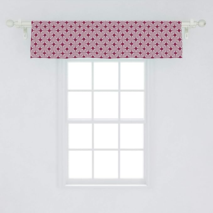 Lunarable Grid Window Valance, Traditional Abstract Symmetric Line Art Grid with Lines and Squares, Curtain Valance for Kitchen Bedroom Decor with Rod Pocket, 54" X 12", Magenta White
