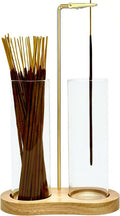 Glass Incense Holder, Incense Sticks Burner Holder with Storage,Hang Upside Down Incense Holder for Sticks with Glass Ash Catcher for Meditation Yoga Spa Room Decor (Natural)