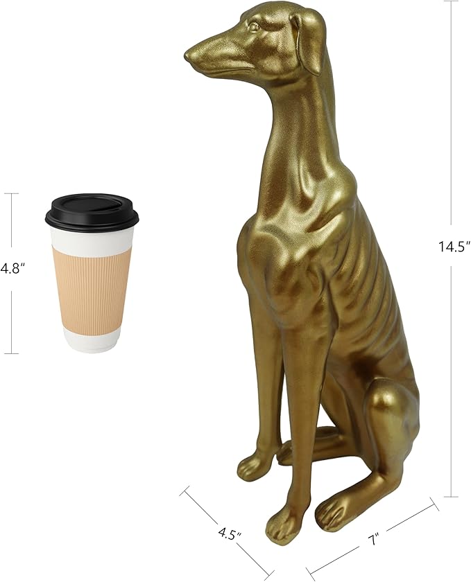 Exquisite Greyhound Sculpture, Unique Resin Dog Statue for Home Decor, Coffee Table, Entryway Table, Bookshelf, Living Room, Thoughtful Gifts for Dog Lovers, 14.5 Inch Tall, Gold