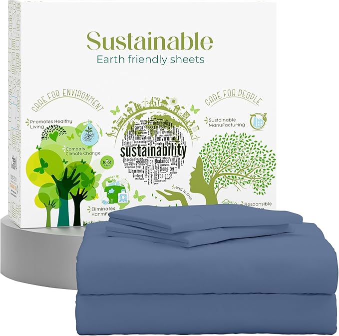 SUPREME ELEGANCE King Size Sheets Set –Natural 100% Cotton Percale Sheets King Bed Set, Oeko-tex Made in Green Sustainable, Breathable Cooling Deep Pocket Sheet, Crisp Luxury Bedding, Dark Blue