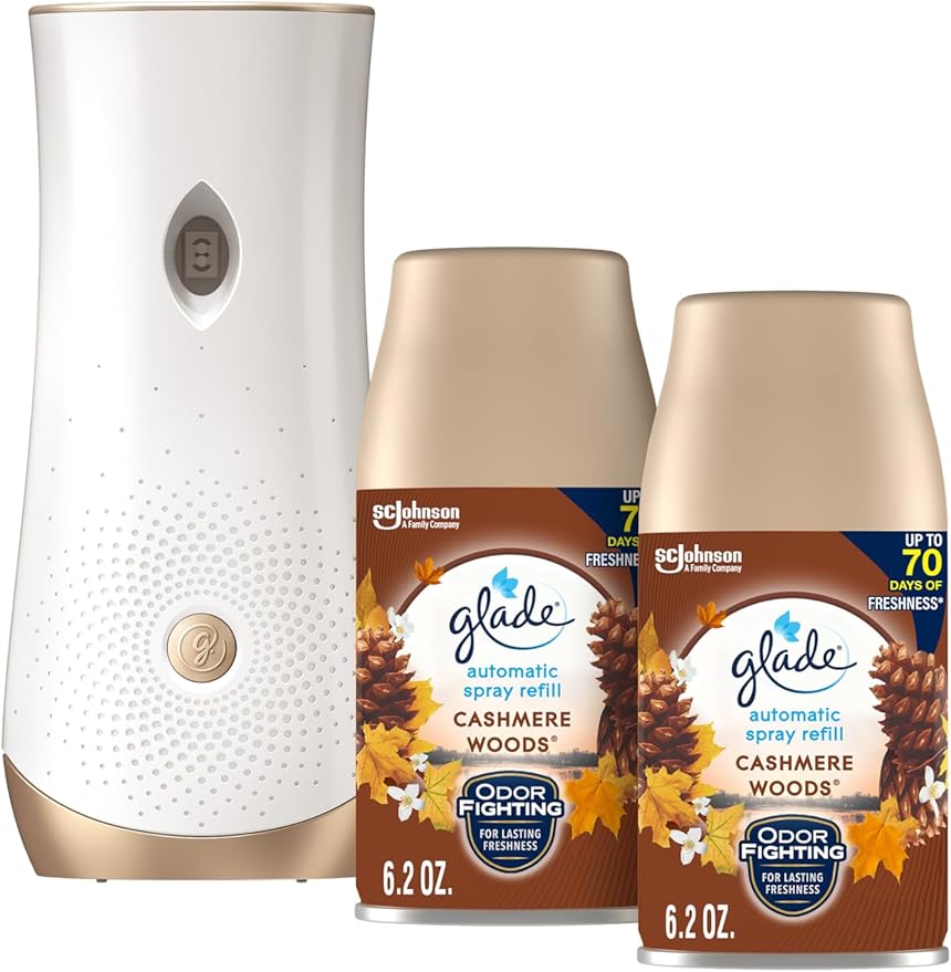 Glade Automatic Spray Refill and Holder Kit, Air Freshener for Home and Bathroom, Cashmere Woods, 6.2 Oz, 2 Count