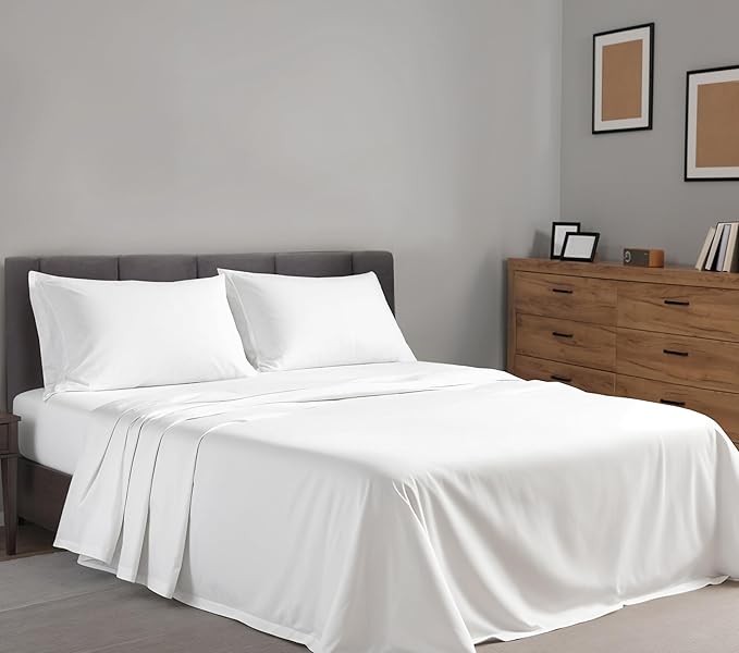 RUVANTI 100% Cotton Full Size Bed Sheets, 4 Pieces, Soft & Breathable Percale Weave Bedding, Deep Pocket 16", Hotel Standard, Crisp Cool Feel, Durable, Perfect Sheet Set Dyed, Milky White