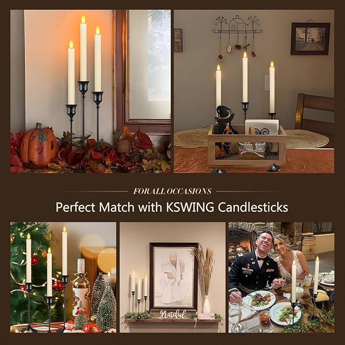 Candlestick Holders 6 PCS Metal Taper Candle Holders, KSWING Black Candle Stick Holders Set, Perfect for Table Centerpiece Mantel Party Wedding Christmas Home Decor, Set of 6