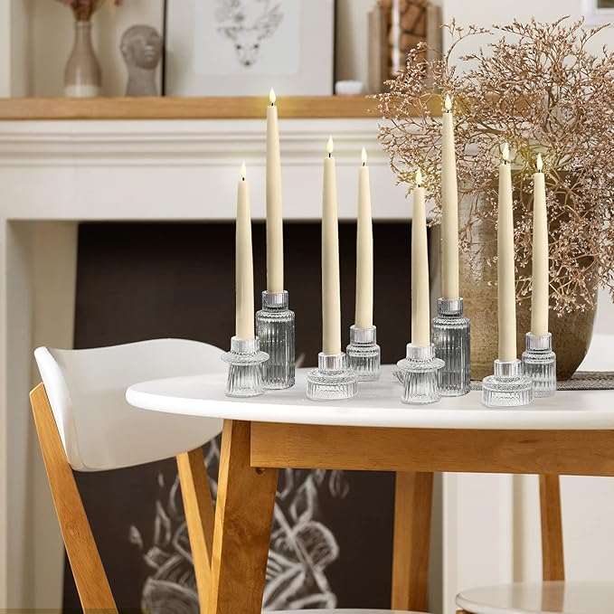 LampLust Flameless Taper Candles, Realistic 3D Flame with Wick, 9 Inch, 4 Pack, Ivory Wax, Flickering Flameless Candle LED, Remote & Timer Included, Home Decor, Winter Decorations for Home