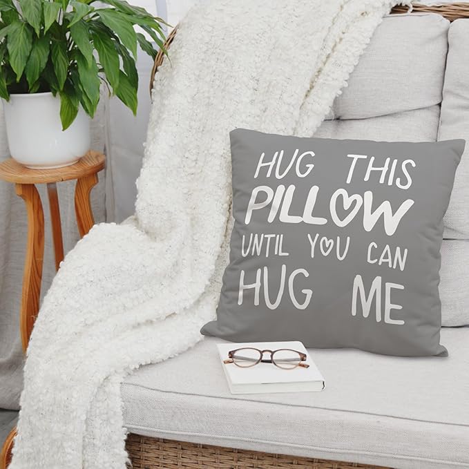 Sufamb Hug This Pillow Until You Can Hug Me Throw Pillow Covers Decor, 20'' x 20'' Pillow case, Boyfriend Girlfriend Birthday Gifts，Long Distance Relationships Gifts， Valentine's Day Gifts,(Gray)
