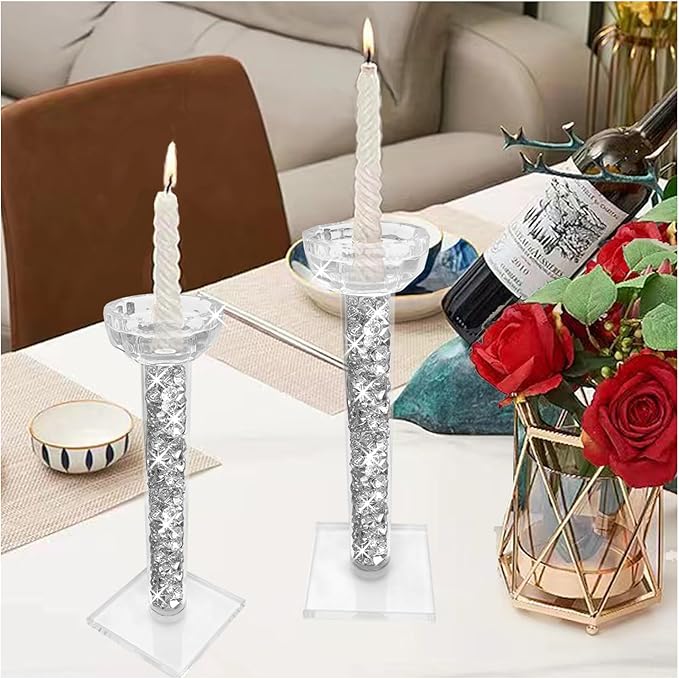 Wocred Candle Holders Set of 2.Stunning Shabbat Candle Holders.8.6" Tall Crystal Candlestick Holders for Dinning Room,Mantelpiece.