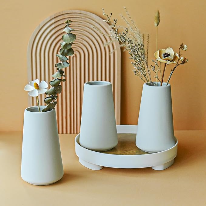 Modern White Small Ceramic Vase Set of 9 for Living Room Bedroom 5.9'' Minimalist Fresh Flower Vases for Home Decor Office Fireplace Centerpieces Nordic Style Gift for Fake Plant 9 Pack