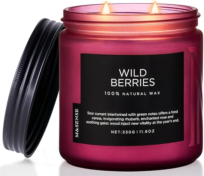 M&SENSE Wild Berries Large Soy Candles for Home Scented Organic Natural Soy Wax Candle 11.6oz 70 Hour Long Lasting, Christmas Holiday Scented Winter Gift for Bedroom Bathroom Home Decor