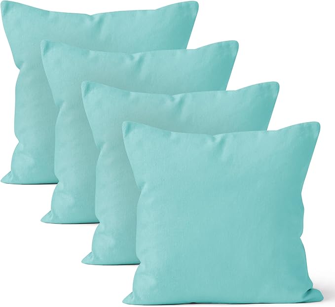 Encasa XO Throw Pillow Covers 20x20 in Set of 4 Egg Blue | No Inserts | Cotton Pillow Covers for Living Room, Bed, Sofa, Couch | Decorative Cushion Covers with Improved Zipper